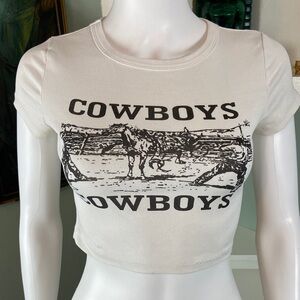 Cowboys Graphic Crop Top tee t shirt rodeo cropped small cotton horse western
